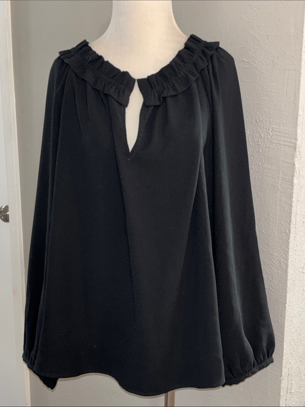 J. Crew Black Long-Sleeve Ruffle-Neck Blouse